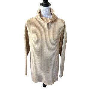 Longchamp Beige Ribbed Wool-Blend Turtleneck Sweater Womens Medium